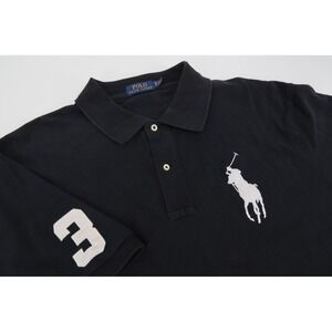 Polo Ralph Lauren Polo Shirt Mens 2XB Black Big Pony Logo Short Sleeve #3 Patch